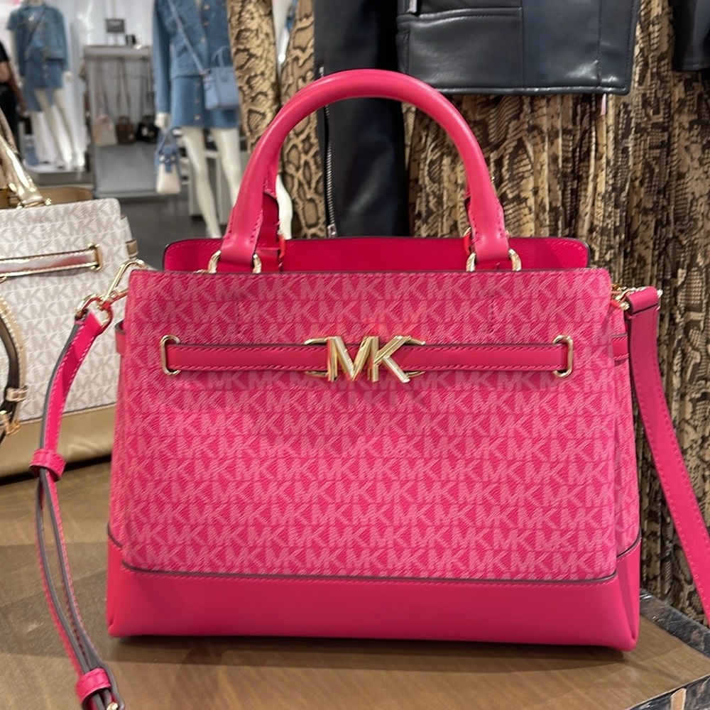 MICHAEL KORS 
Reed Large Graphic Logo Belted Satchel
Electric Pink 
NWT